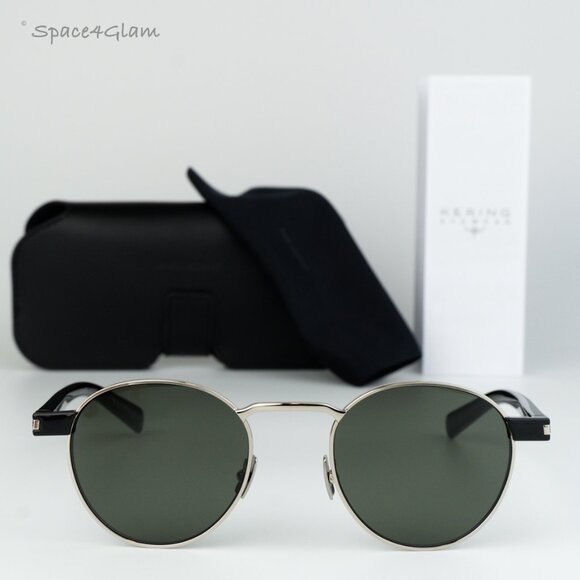 BRAND NEW Saint Laurent SL707 001 Silver Havana Grey Oval Unisex Sunglasses - Picture 2 of 10